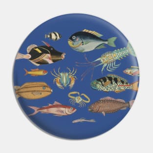 So Many Fish Yellow #1 - Vintage Marine Biology Pattern Pin