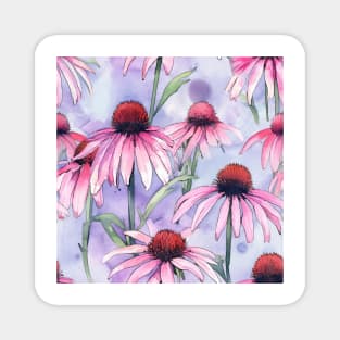 Watercolor Wildflower Purple Coneflower Pattern 1 Magnet