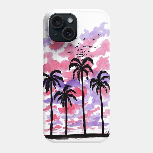 Pastel Clouds Coconut Trees Gouache Painting Phone Case by Celestial Hue