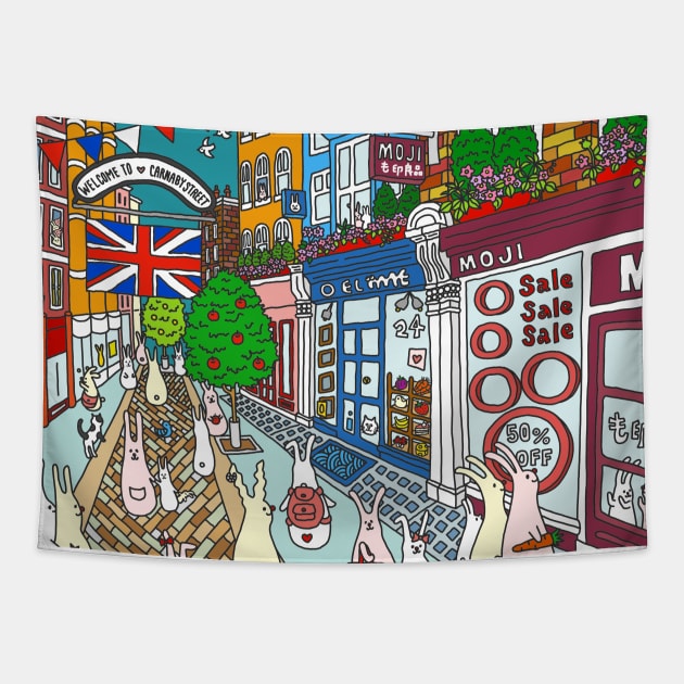 Bunnies in London Carnaby Street Tapestry by lamaisondulapino