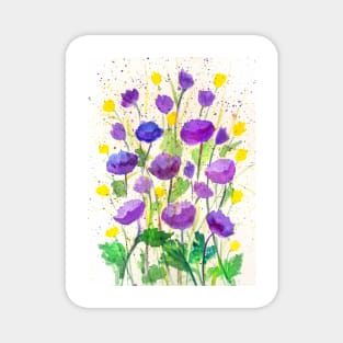 Purple poppies watercolor painting Magnet