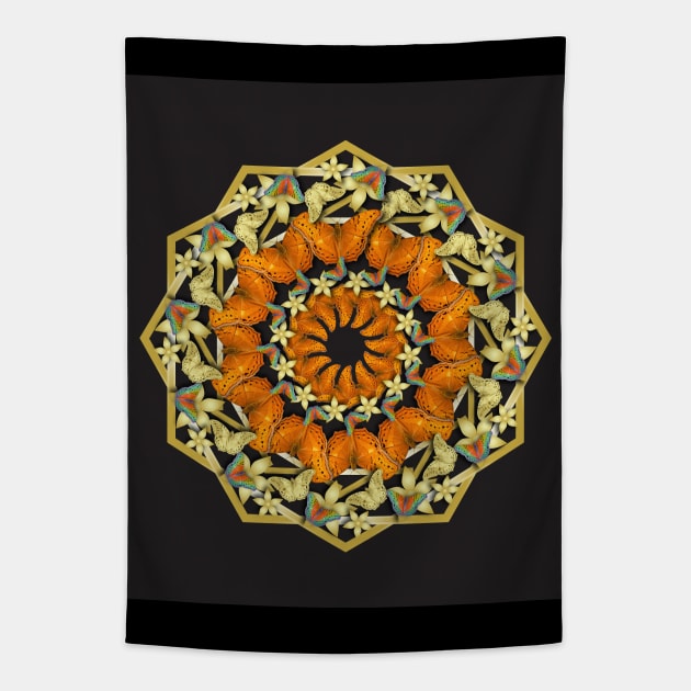 Kaleidoscope of butterflies and flowers Tapestry by hereswendy