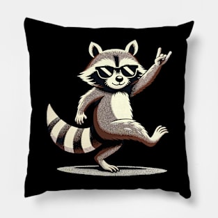 Retro Raccoon Rock and Roll Music Gift Funny Raccoon Pillow