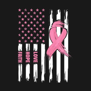 American flag Love Hope Faith breast cancer supporter T-Shirt