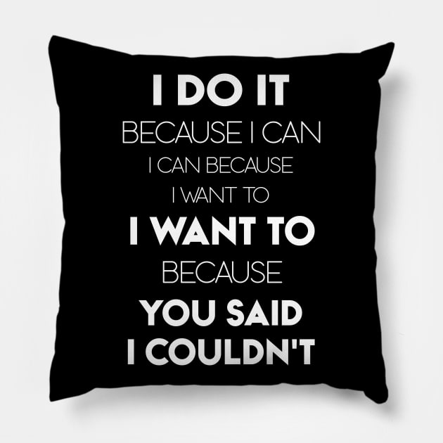 I Do It Because I Can I Can Because I Want To I Want To Because You Said I Couldn't Pillow by Ray E Scruggs