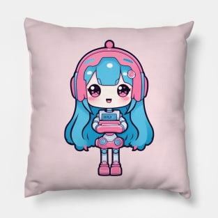 Cute bubblegum robot girl Pillow