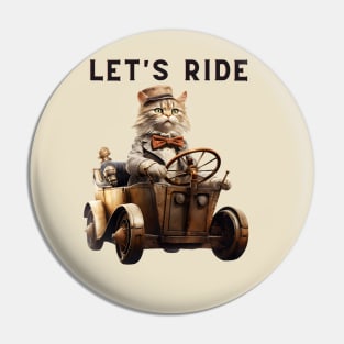 Let's Ride Retro Cat Design | Vintage Cat Lover Pin