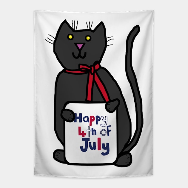 Happy 4th of July says Cat Tapestry by ellenhenryart