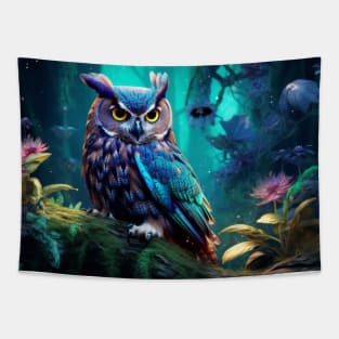 Owl Animal Bird Wildlife Wilderness Colorful Realistic Illustration Tapestry