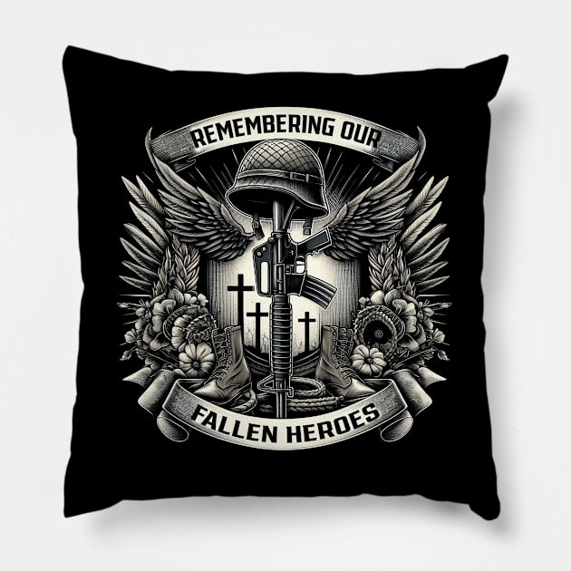 Remembering Our Fallen Heroes, Memorial Day Pillow by cyryley