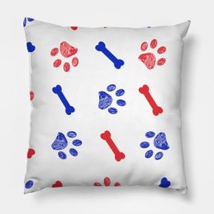 Blue and red doodle paw prints Pillow