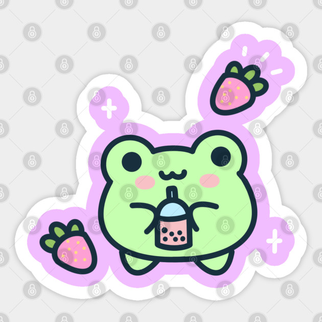 Frog drinking strawberry boba - Kawaii - Sticker