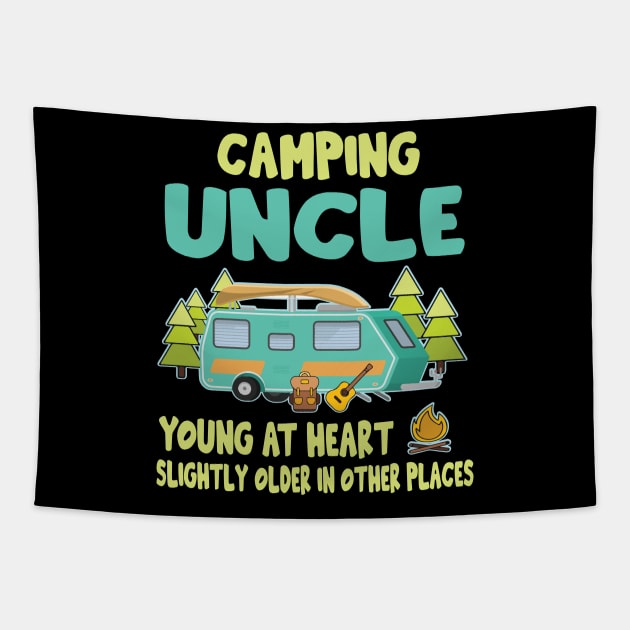 Camping Uncle Young At Heart Slightly Older In Other Places Happy Camper Summer Christmas In July Tapestry by Cowan79
