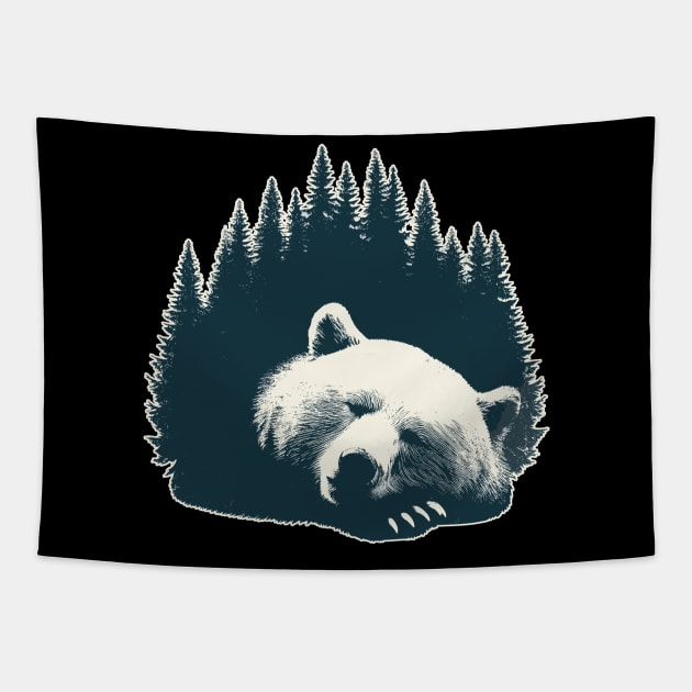 Retro Sleeping Grizzly Bear Tapestry by TomFrontierArt