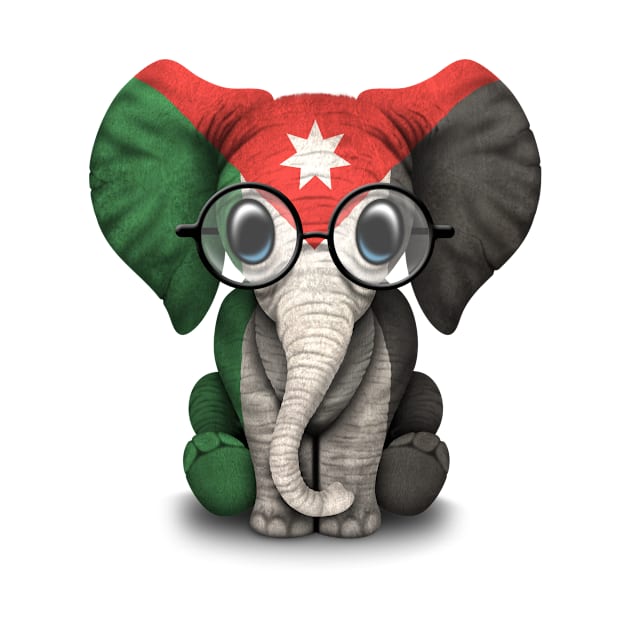 Baby Elephant with Glasses and Jordanian Flag by jeffbartels