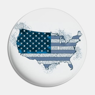 Vintage USA Map with American Flag Blue Abstract Pin