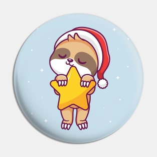 Cute Sloth Sleeping With Star In Space Cartoon Pin