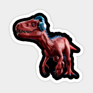 red and blue tyrannosaurus rex t-rext earing music with phones Magnet