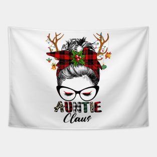 Auntie Claus Reindeer Messy Bun Wink Eye Christmas Family Matching Tapestry