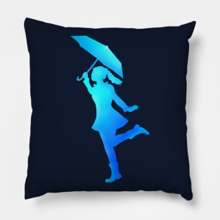 Lady Silhouette Dancing with Umbrella Pillow
