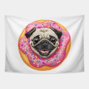 Pug in a donut Tapestry