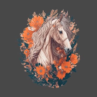 Blossoming Equestrian Delight - Horse With Flowers Design T-Shirt