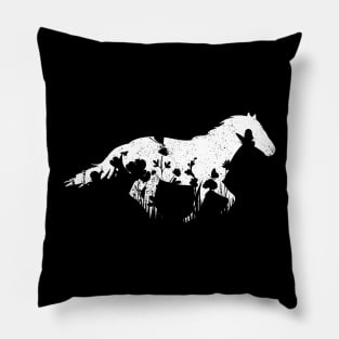 Floral Horse Lovers Flowers Silhouette Pillow