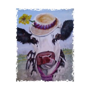 Funny Dairy Cow in Flower Hat T-Shirt