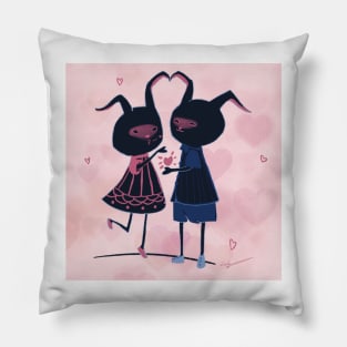 Lovely couple - black rabbit Pillow