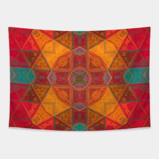 Mosaic Kaleidoscope Square Orange Red and Teal Tapestry