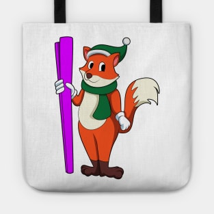 Fox as Skier with Skis and Bobble hat Tote