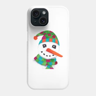 Happy snowman with knitted winterhat in watercolors Phone Case