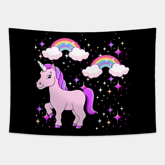 Cute Unicorn Rainbow Cloud Tapestry by jerranne