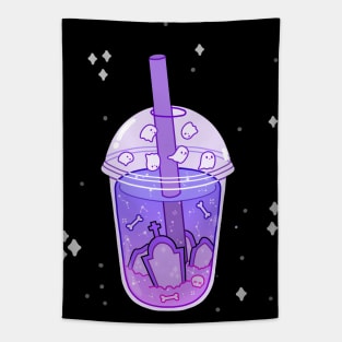 Graveyard boba tea with many ghosts Tapestry