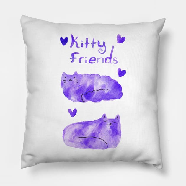 Purple Watercolor Kitty Friends Pillow by saradaboru