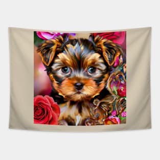 Cute Yorkie Puppy Tapestry