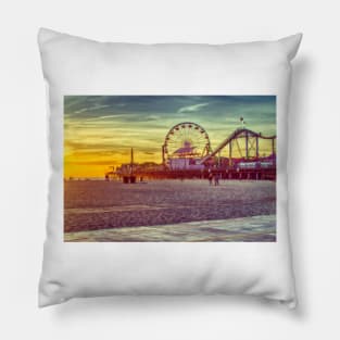 Landmark Santa Monica Pier At Sunset Pillow