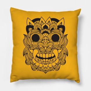 Barong Scary Fangs Mandala Black and White Brave Warrior Pillow