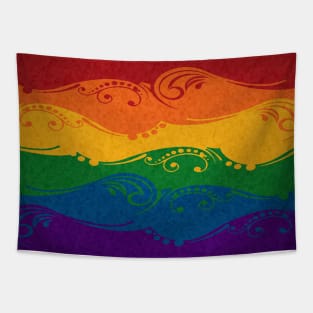 Fancy Swooped and Swirled LGBTQ Pride Rainbow Flag Background Tapestry