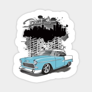 1955 Skyline Blue Chevy Bel Air Detroit Iron Print Magnet