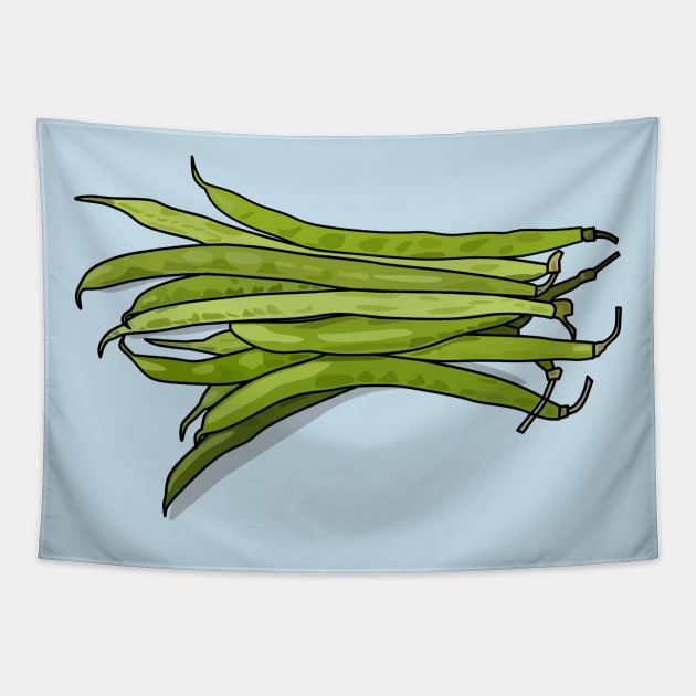 Green beans cartoon illustration Tapestry by Miss Cartoon