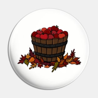 Bucket of Juicy Red Apples on some Autumn Leaves Pin