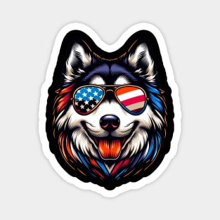 Husky Patriotic Sunglasses American Flag 4th of July Magnet