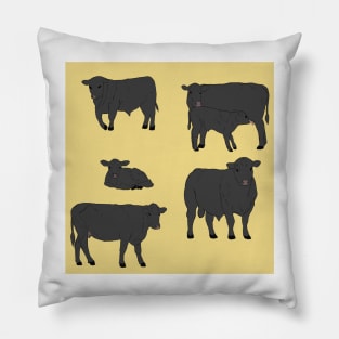 Angus Cattle Pattern Yellow Pillow