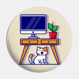 Cute Cat Under Table Cartoon Pin