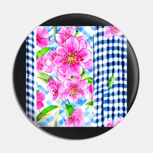 Pink flowers and blue gingham Pin