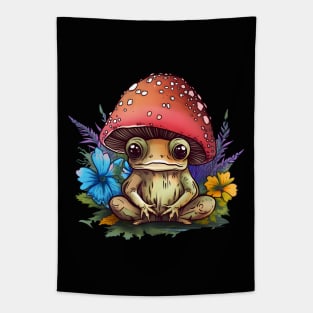 Cute Cottagecore Aesthetic Frog Mushroom Tapestry