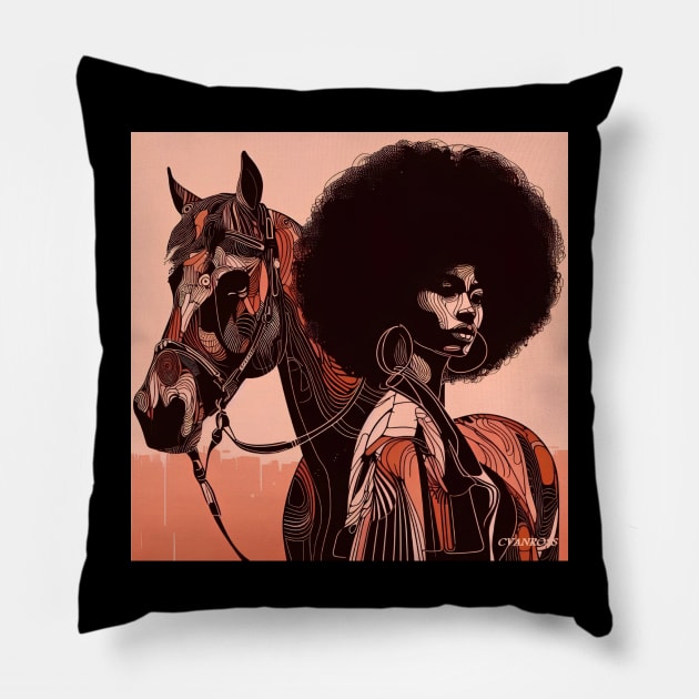 #3. Afro queen with her hores Pillow by Charlotte VanRoss 