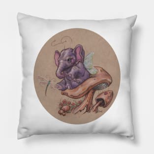 Bitty Elephant with Dragonfly (on mushroom) Pillow