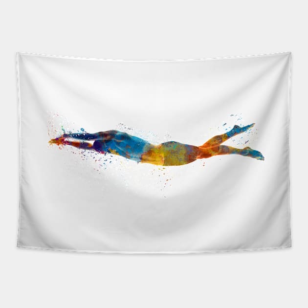 Swimmer in watercolor Tapestry by PaulrommerArt